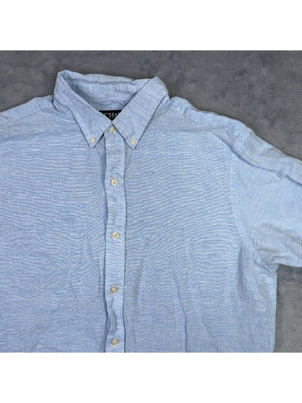 Chaps Linen Blend Shirt Mens Large L Blue Short Sleeve Lightweight Beach Airy